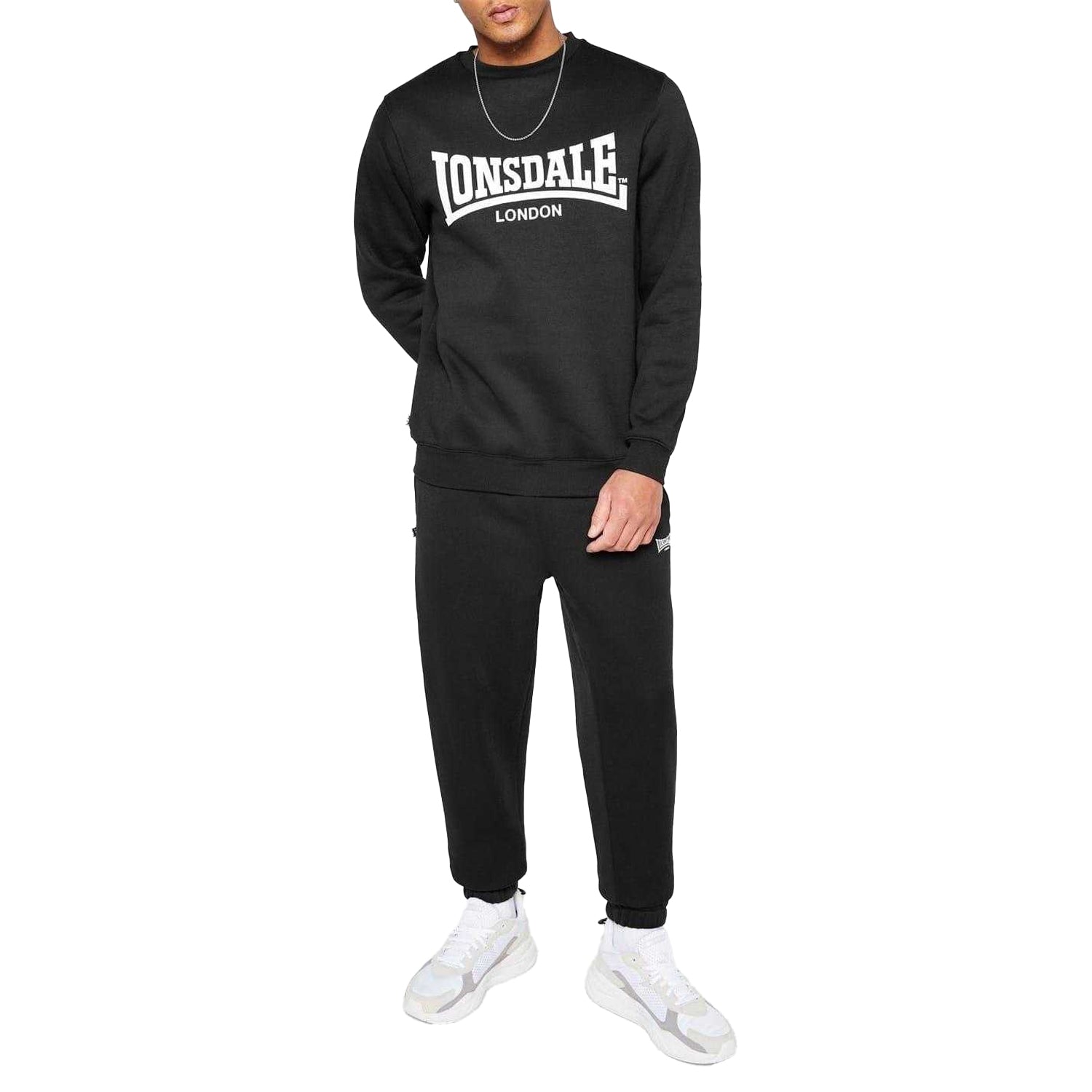 Black - Lifestyle - Lonsdale Mens Essential Logo Crew Neck Sweatshirt