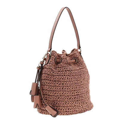 Pink - Back - Guess Ofelia Paperstraw Summer Bucket Bag