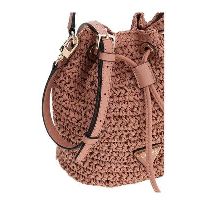 Pink - Side - Guess Ofelia Paperstraw Summer Bucket Bag