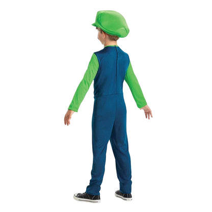 Green-Blue - Back - Super Mario Bros Childrens-Kids Luigi Costume