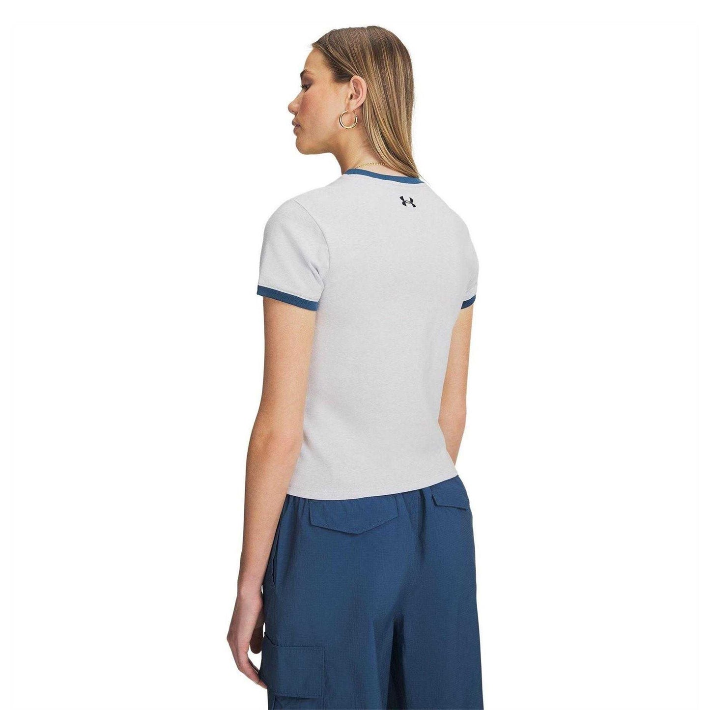 Grey-Blue - Back - Under Armour Womens-Ladies Ringer T-Shirt