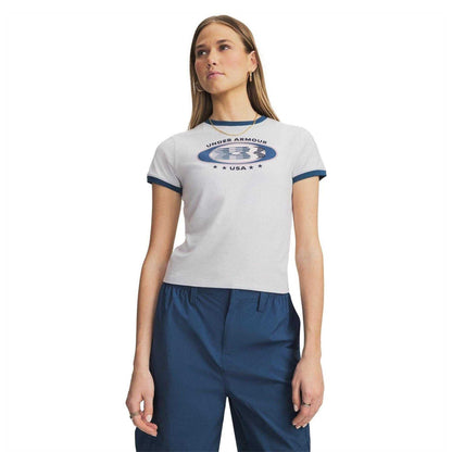 Grey-Blue - Front - Under Armour Womens-Ladies Ringer T-Shirt