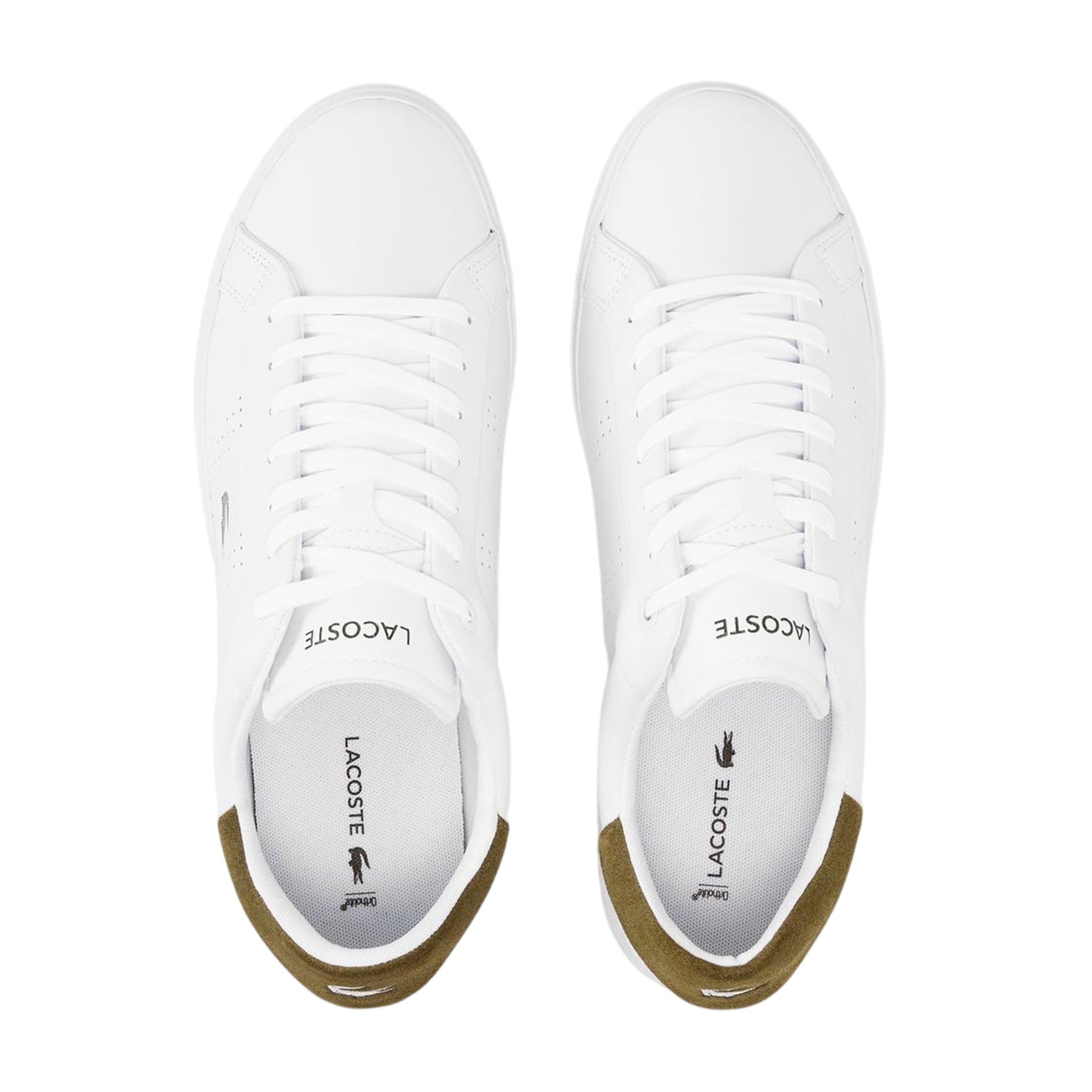 White-Green - Side - Lacoste Mens Powercourt Leather Flat Trainers