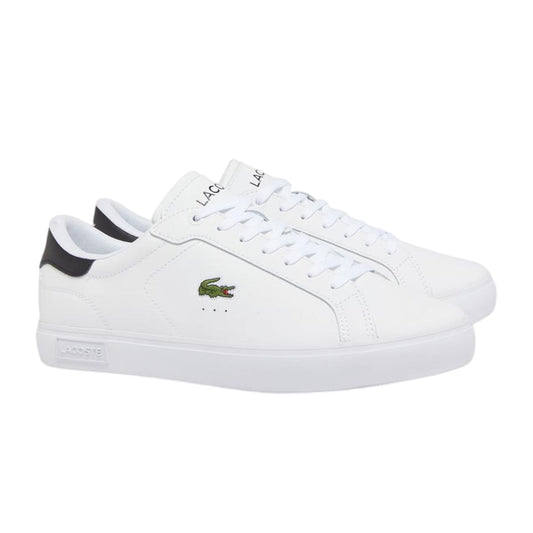 White-Black - Front - Lacoste Mens Powercourt Leather Flat Trainers