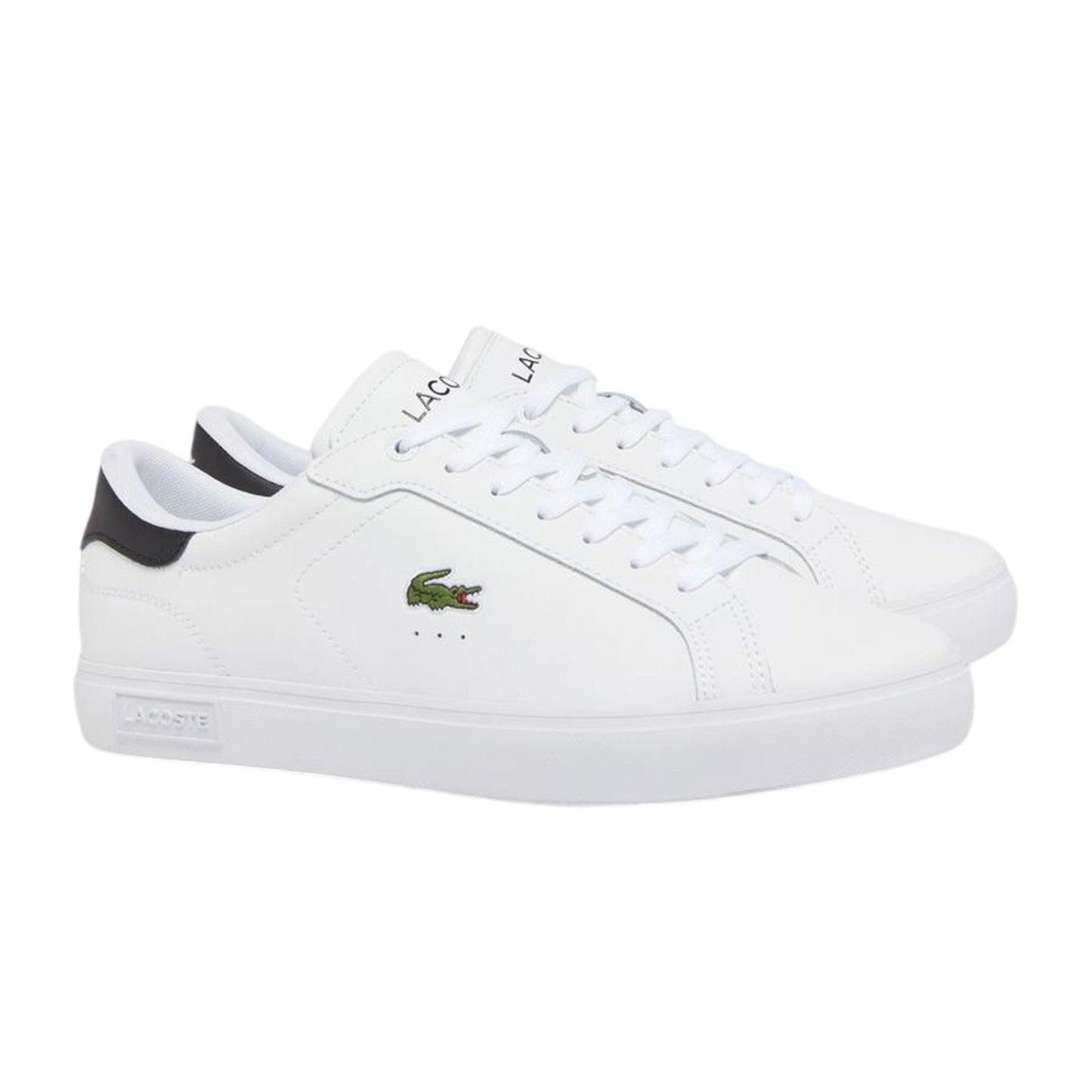 White-Black - Front - Lacoste Mens Powercourt Leather Flat Trainers