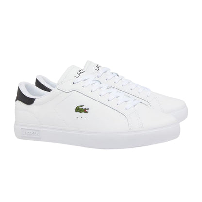 White-Black - Front - Lacoste Mens Powercourt Leather Flat Trainers