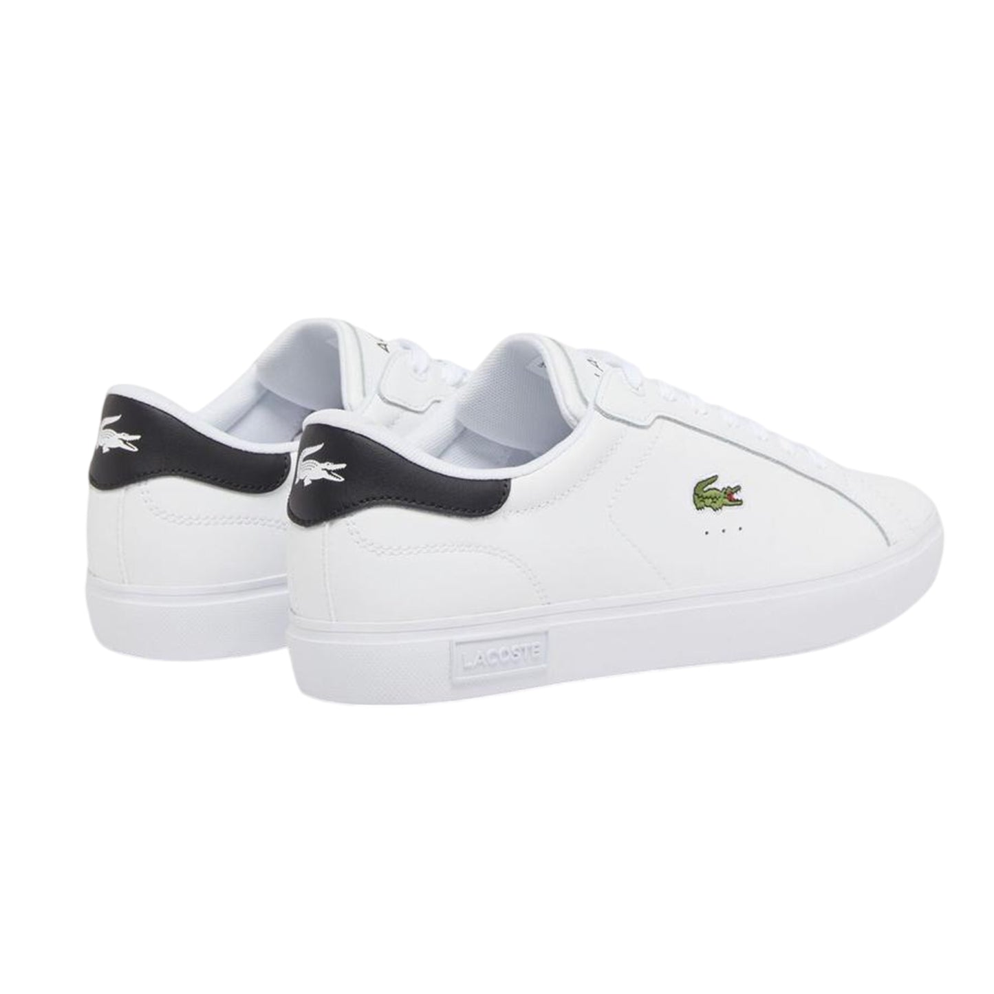 White-Black - Side - Lacoste Mens Powercourt Leather Flat Trainers