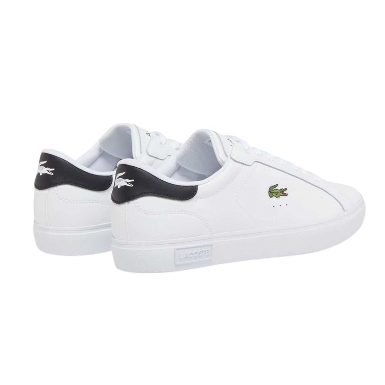 White-Black - Side - Lacoste Mens Powercourt Leather Flat Trainers