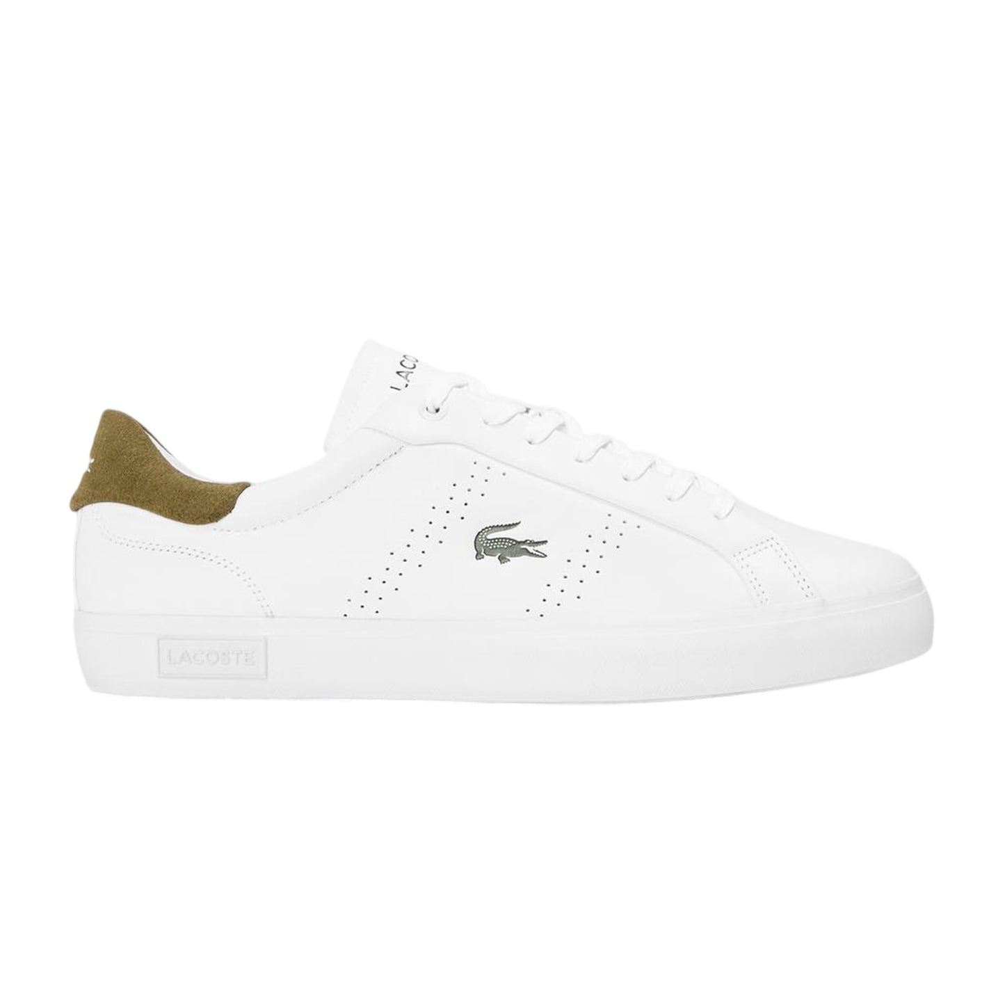 White-Green - Front - Lacoste Mens Powercourt Leather Flat Trainers