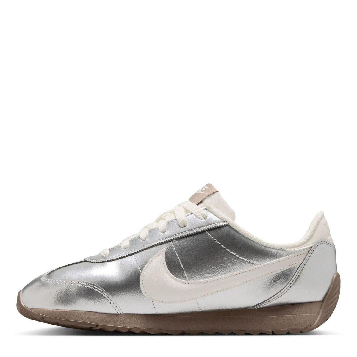 Metallic Silver-Brown - Back - Nike Womens-Ladies Waffle Debut Suede Wedge Trainers