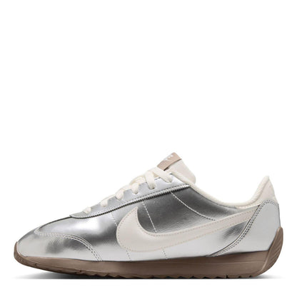 Metallic Silver-Brown - Back - Nike Womens-Ladies Waffle Debut Suede Wedge Trainers