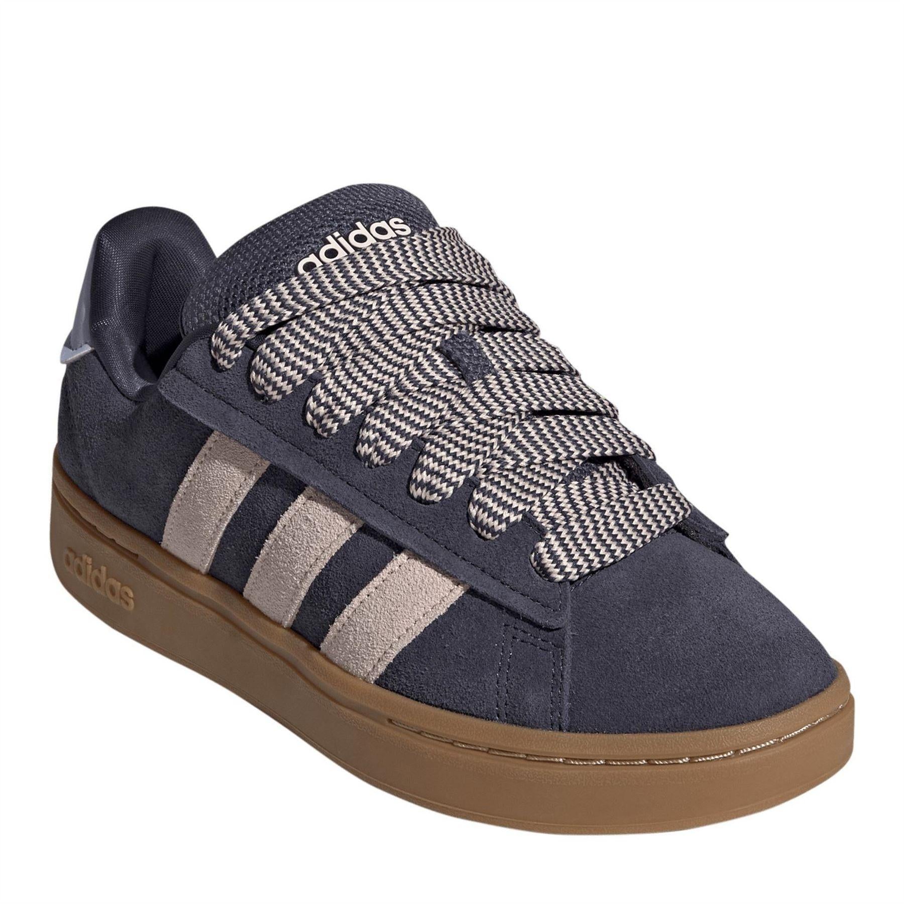 Navy-Pink-Gum - Side - Adidas Womens-Ladies Grand Court Alpha Leather Cloudfoam Trainers