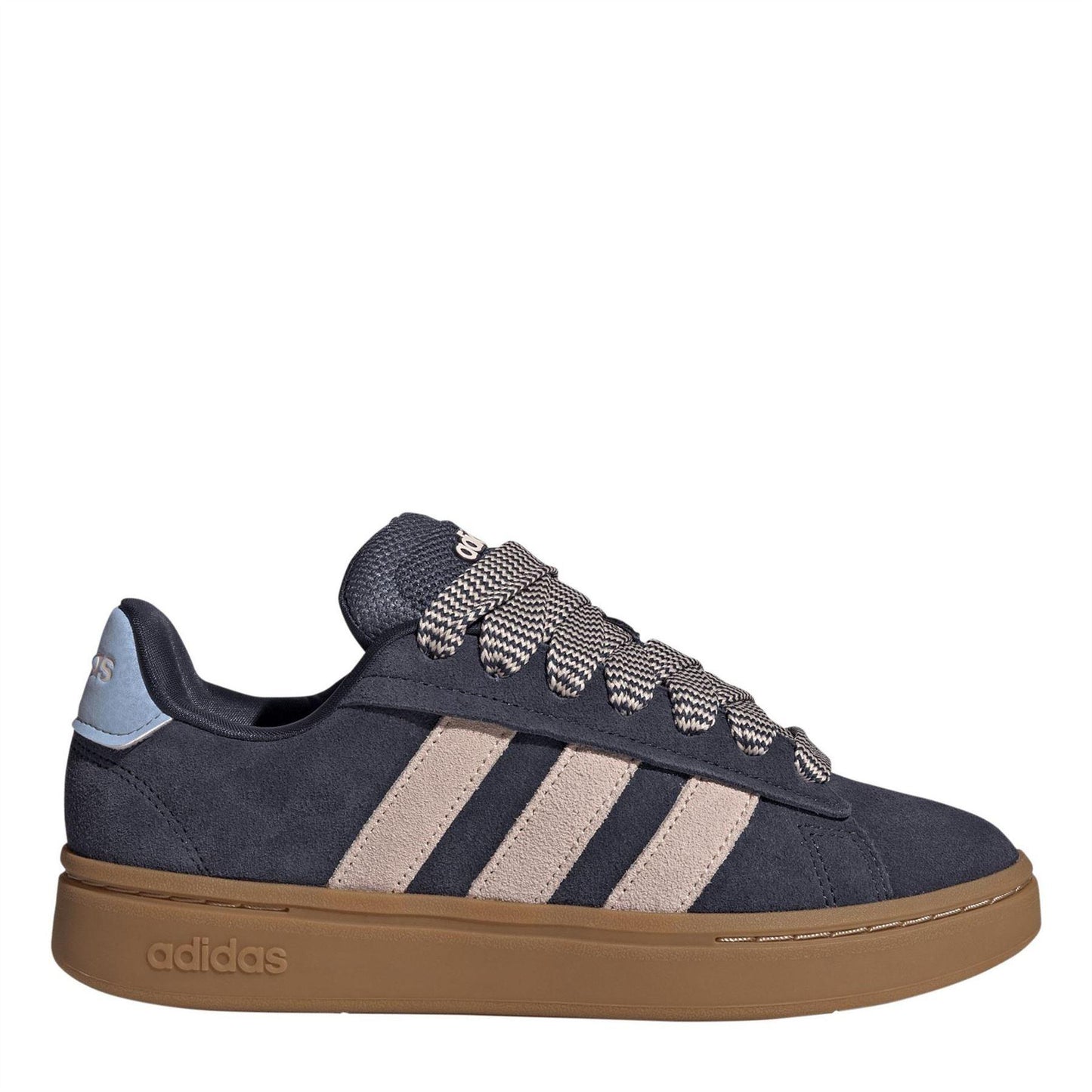 Navy-Pink-Gum - Front - Adidas Womens-Ladies Grand Court Alpha Leather Cloudfoam Trainers