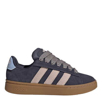 Navy-Pink-Gum - Front - Adidas Womens-Ladies Grand Court Alpha Leather Cloudfoam Trainers