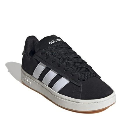 Black-White-Gum - Side - Adidas Womens-Ladies Grand Court Alpha Leather Cloudfoam Trainers