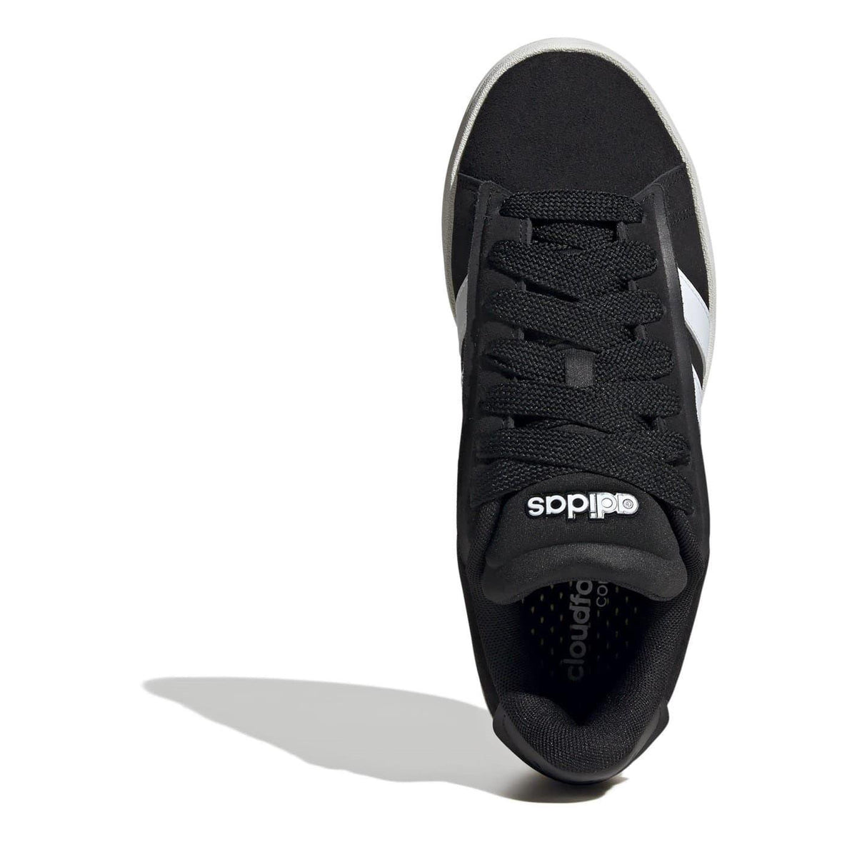 Black-White-Gum - Pack Shot - Adidas Womens-Ladies Grand Court Alpha Leather Cloudfoam Trainers