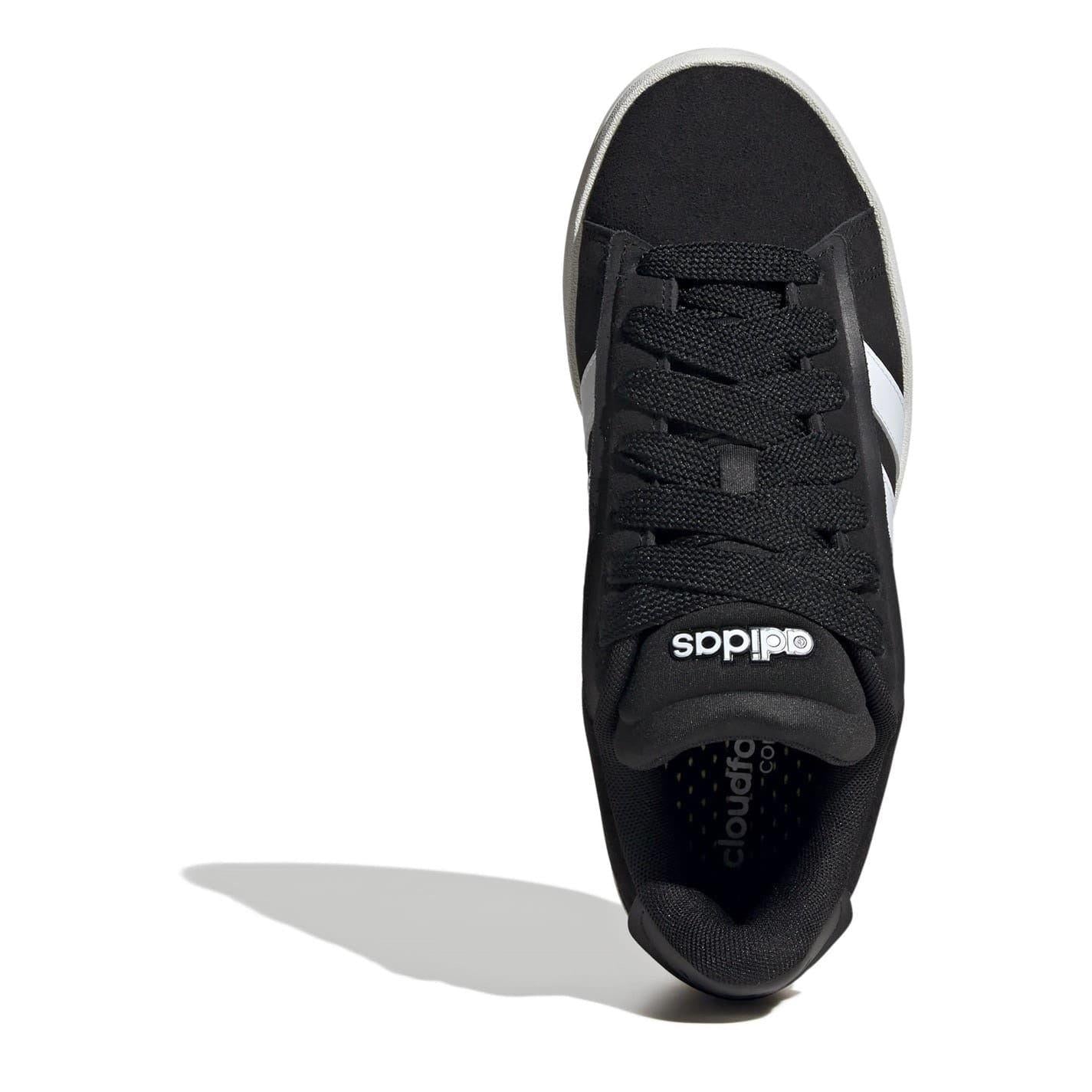 Black-White-Gum - Pack Shot - Adidas Womens-Ladies Grand Court Alpha Leather Cloudfoam Trainers