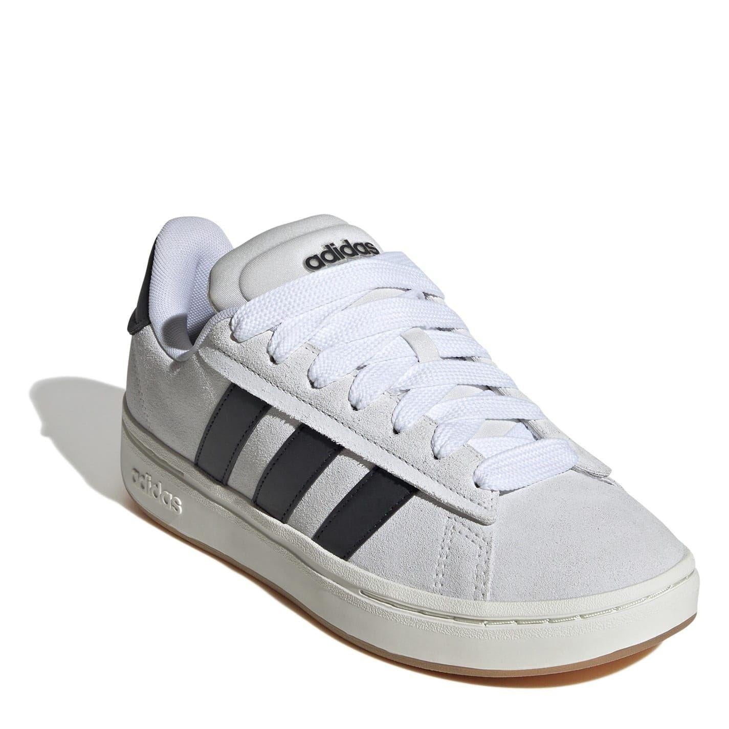 Grey-Black - Back - Adidas Womens-Ladies Grand Court Alpha Leather Cloudfoam Trainers