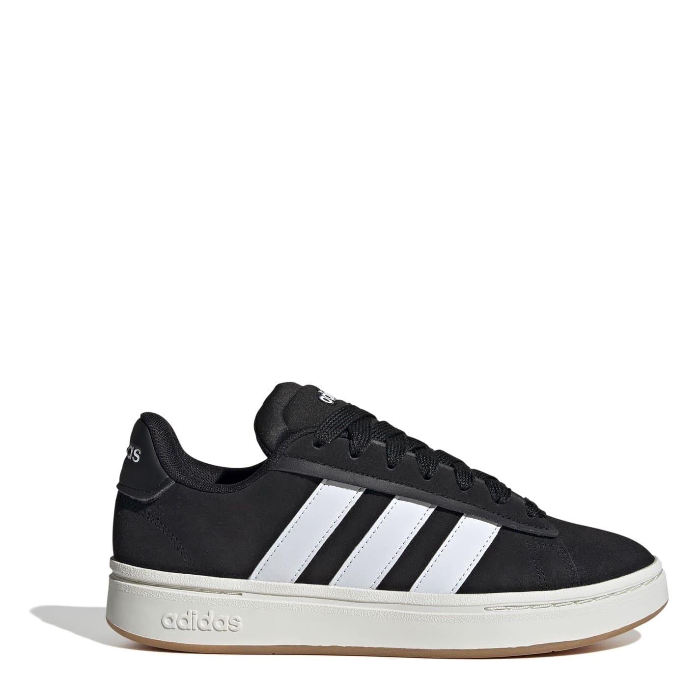 Black-White-Gum - Front - Adidas Womens-Ladies Grand Court Alpha Leather Cloudfoam Trainers