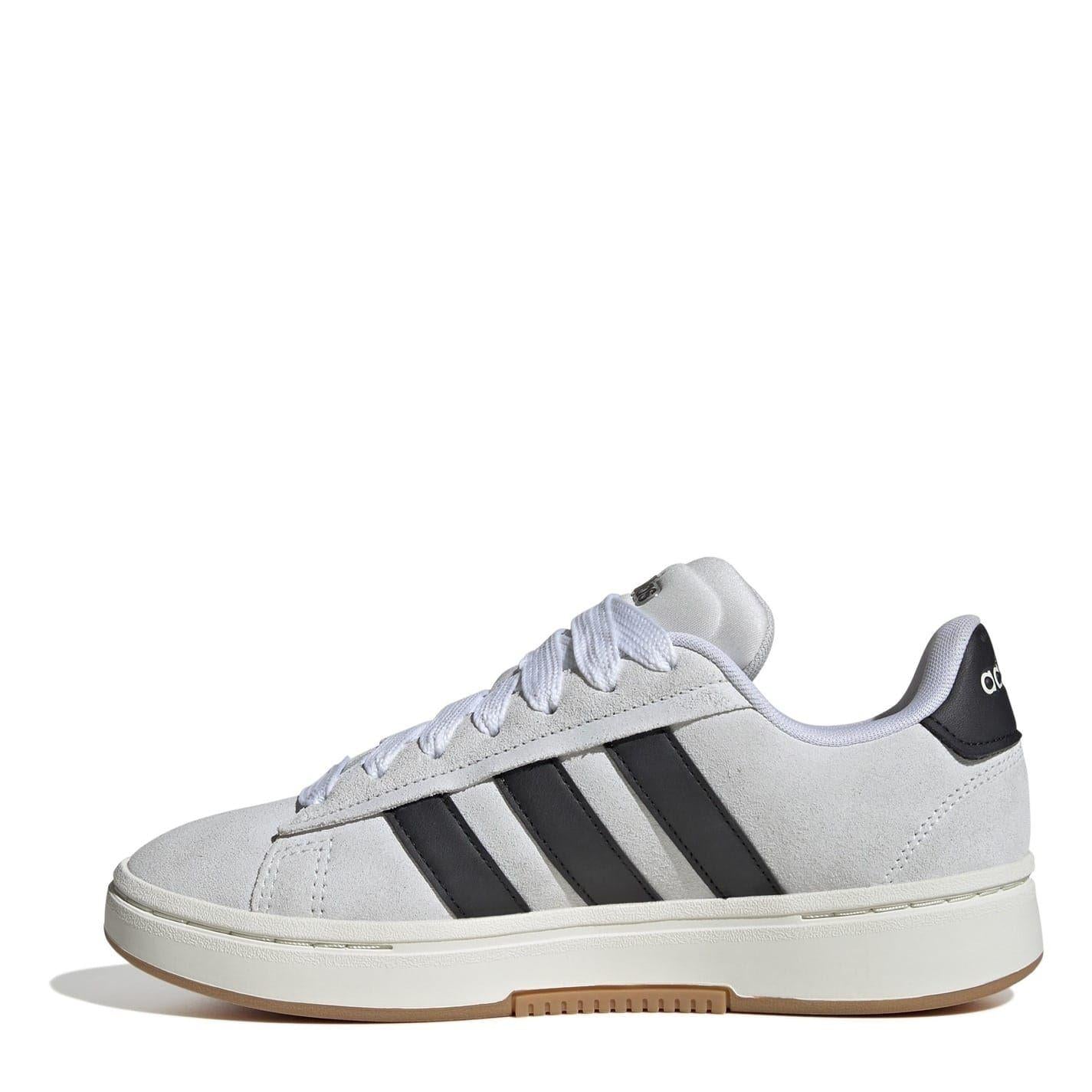 Grey-Black - Front - Adidas Womens-Ladies Grand Court Alpha Leather Cloudfoam Trainers