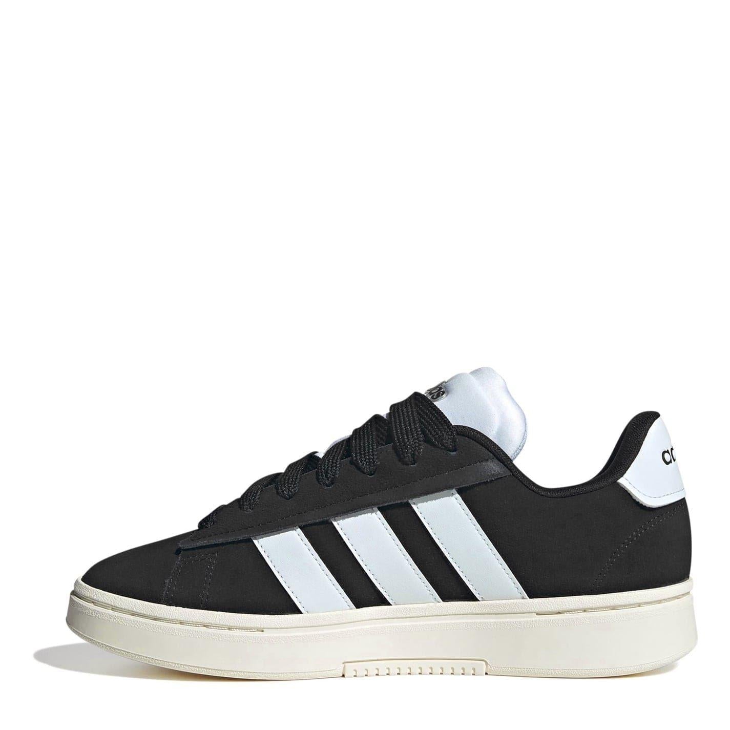 Black-White - Side - Adidas Womens-Ladies Grand Court Alpha Leather Cloudfoam Trainers