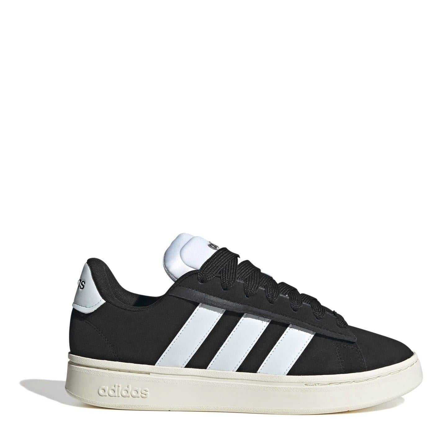 Black-White - Front - Adidas Womens-Ladies Grand Court Alpha Leather Cloudfoam Trainers