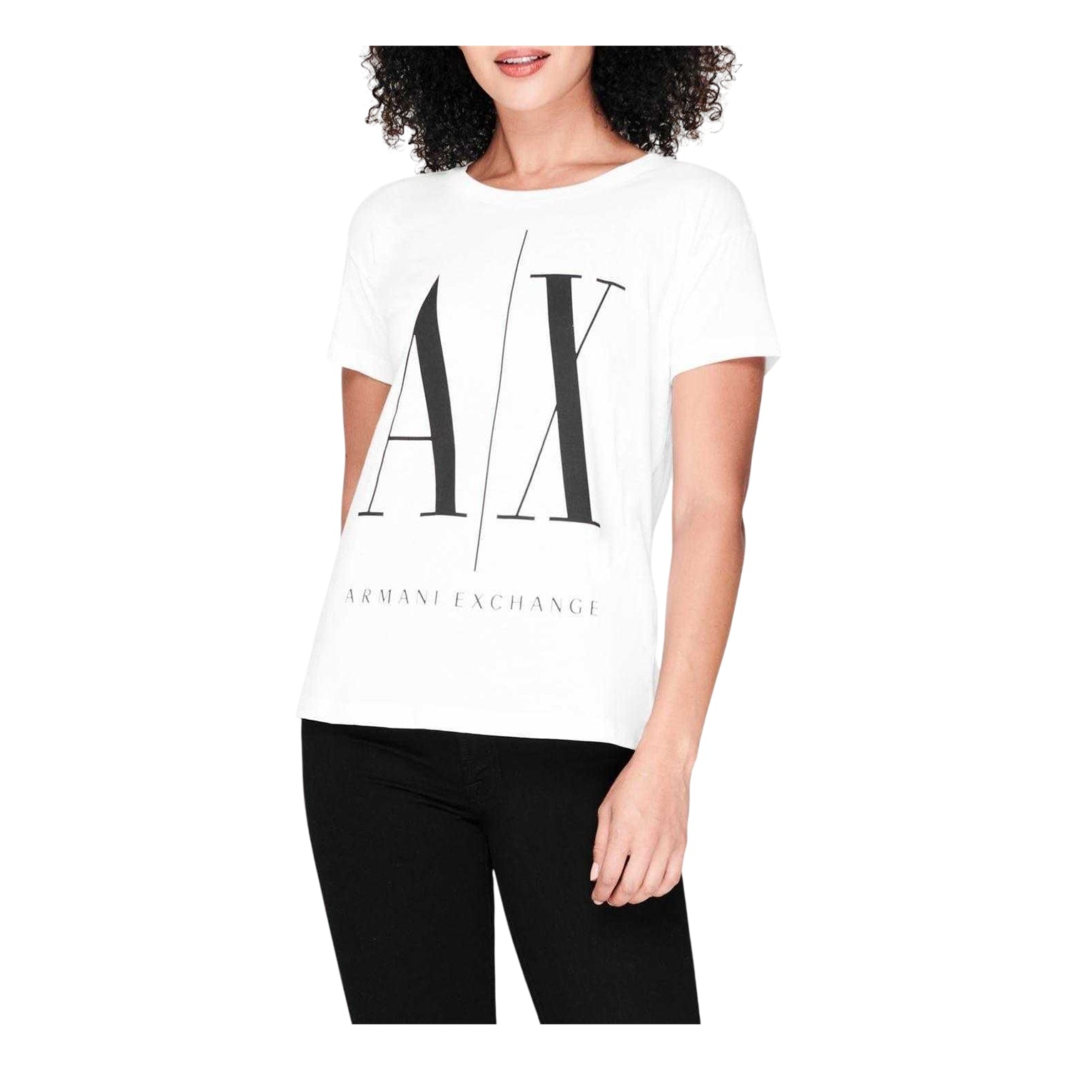 White - Side - Armani Exchange Womens-Ladies Logo Cotton Regular T-Shirt