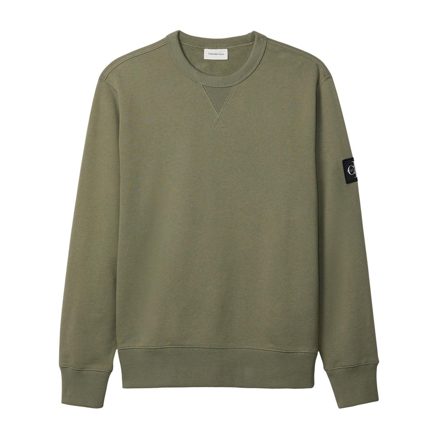 Deep Lichen Green - Front - Calvin Klein Mens Badge Crew Neck Sweatshirt