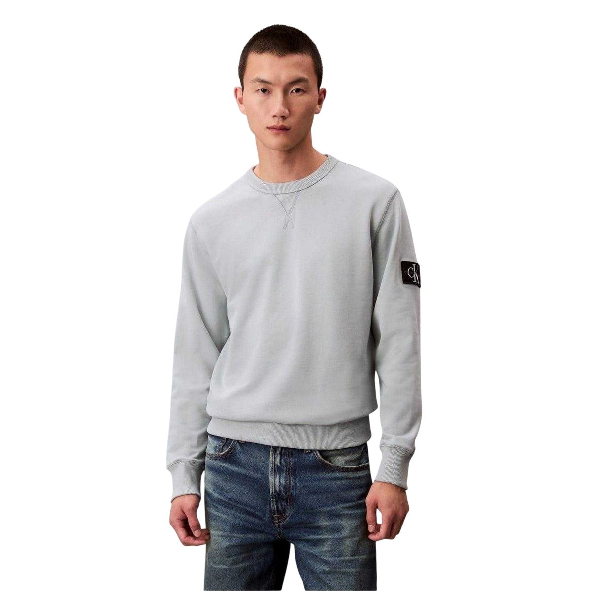 Overcast Grey - Front - Calvin Klein Mens Badge Crew Neck Sweatshirt