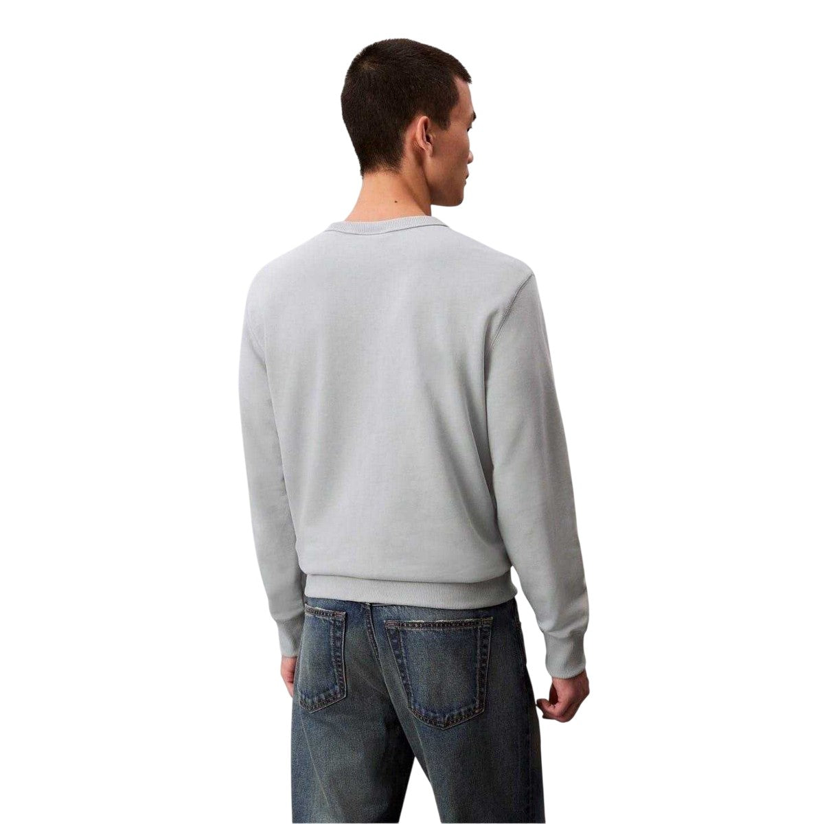 Overcast Grey - Back - Calvin Klein Mens Badge Crew Neck Sweatshirt