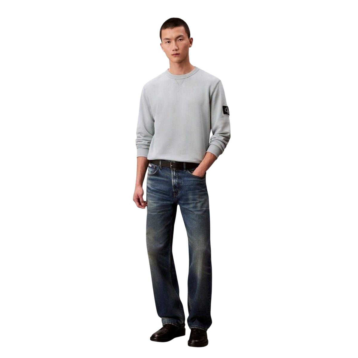 Overcast Grey - Pack Shot - Calvin Klein Mens Badge Crew Neck Sweatshirt