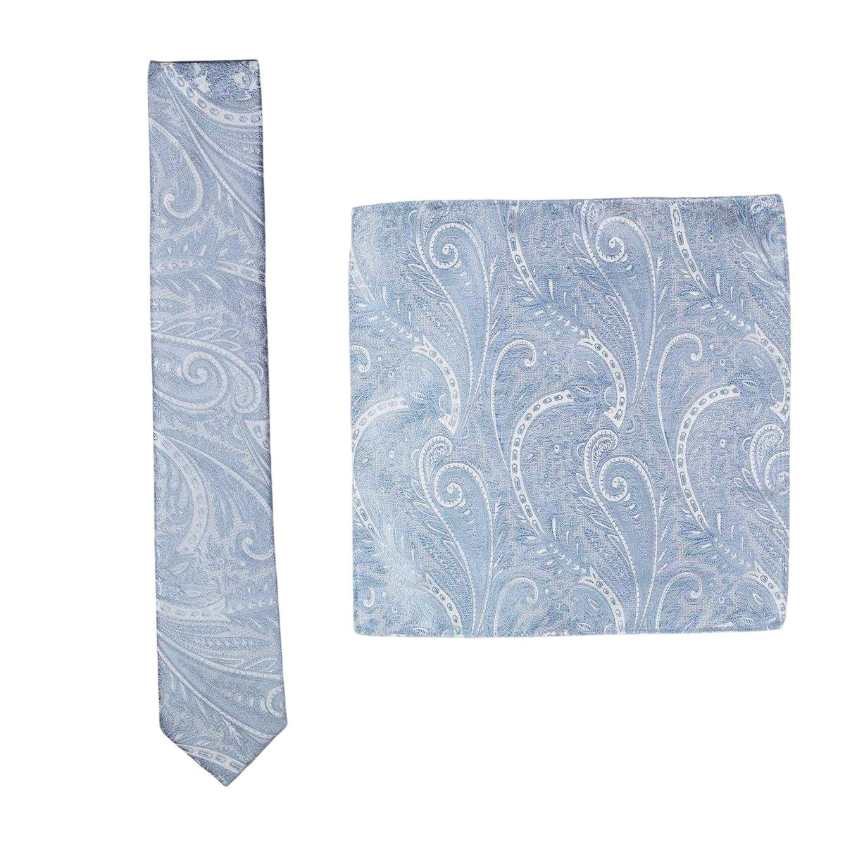 Light Blue - Front - Twisted Tailor Paisley Tie & Pocket Square Set
