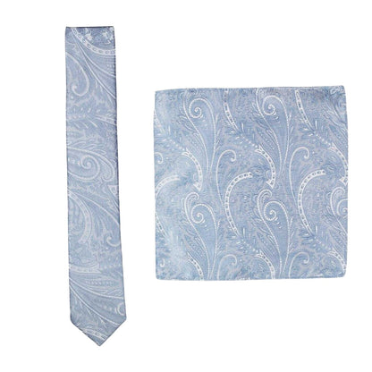 Light Blue - Front - Twisted Tailor Paisley Tie & Pocket Square Set