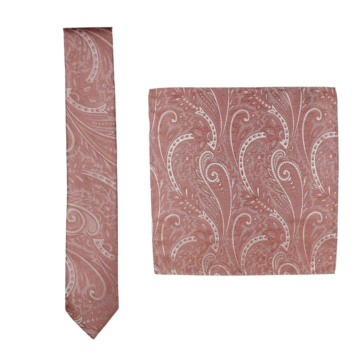 Pink - Front - Twisted Tailor Paisley Tie & Pocket Square Set