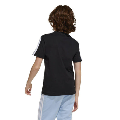 Black-White - Back - Adidas Childrens-Kids Essentials 3 Stripes T-Shirt