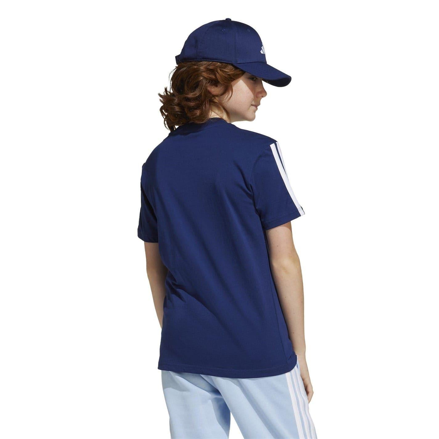 Navy-White - Back - Adidas Childrens-Kids Essentials 3 Stripes T-Shirt