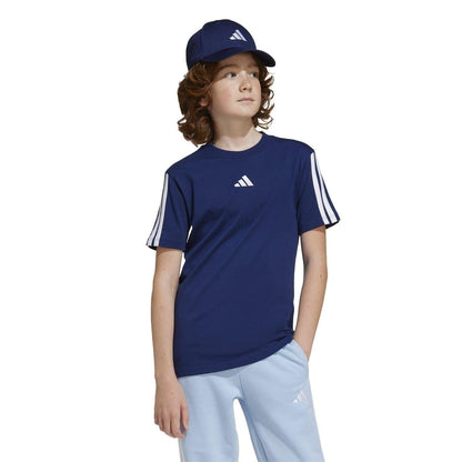 Navy-White - Side - Adidas Childrens-Kids Essentials 3 Stripes T-Shirt