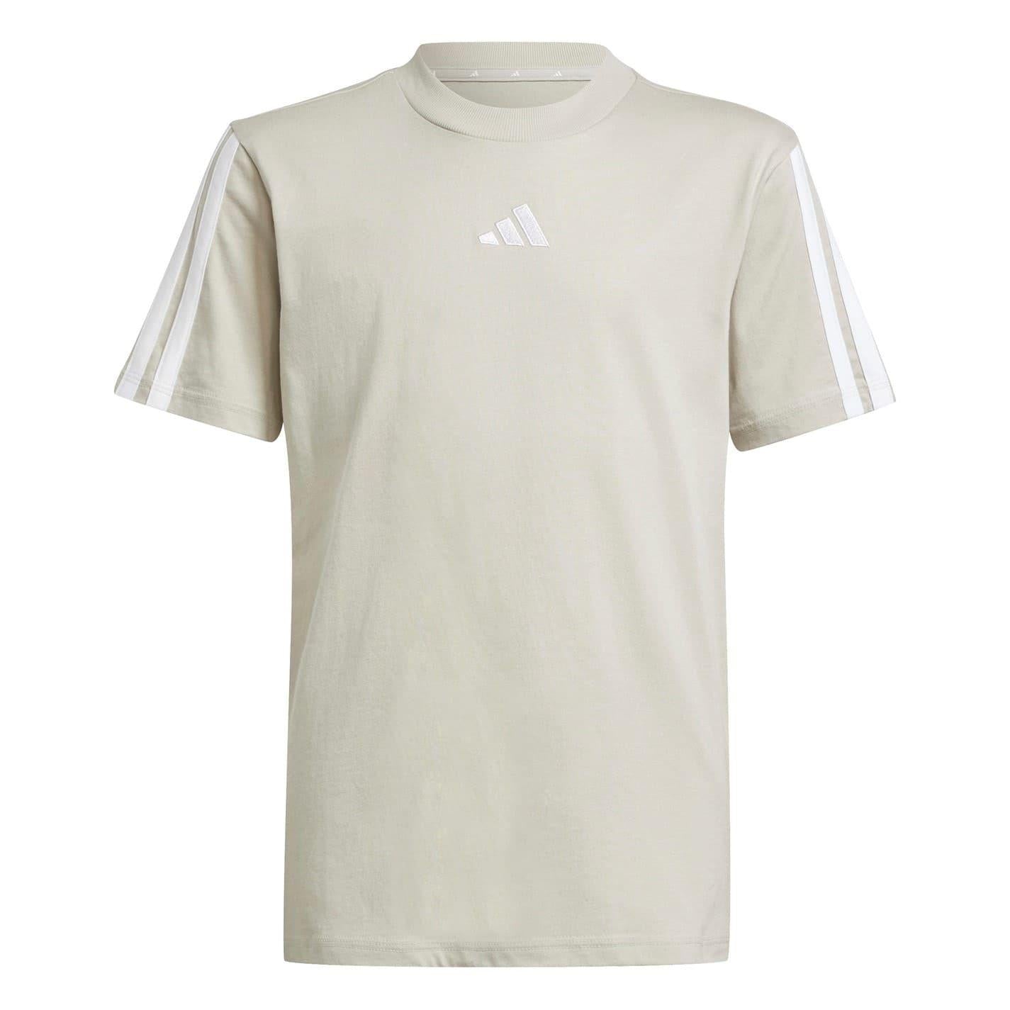 Grey - Front - Adidas Childrens-Kids Essentials 3 Stripes T-Shirt