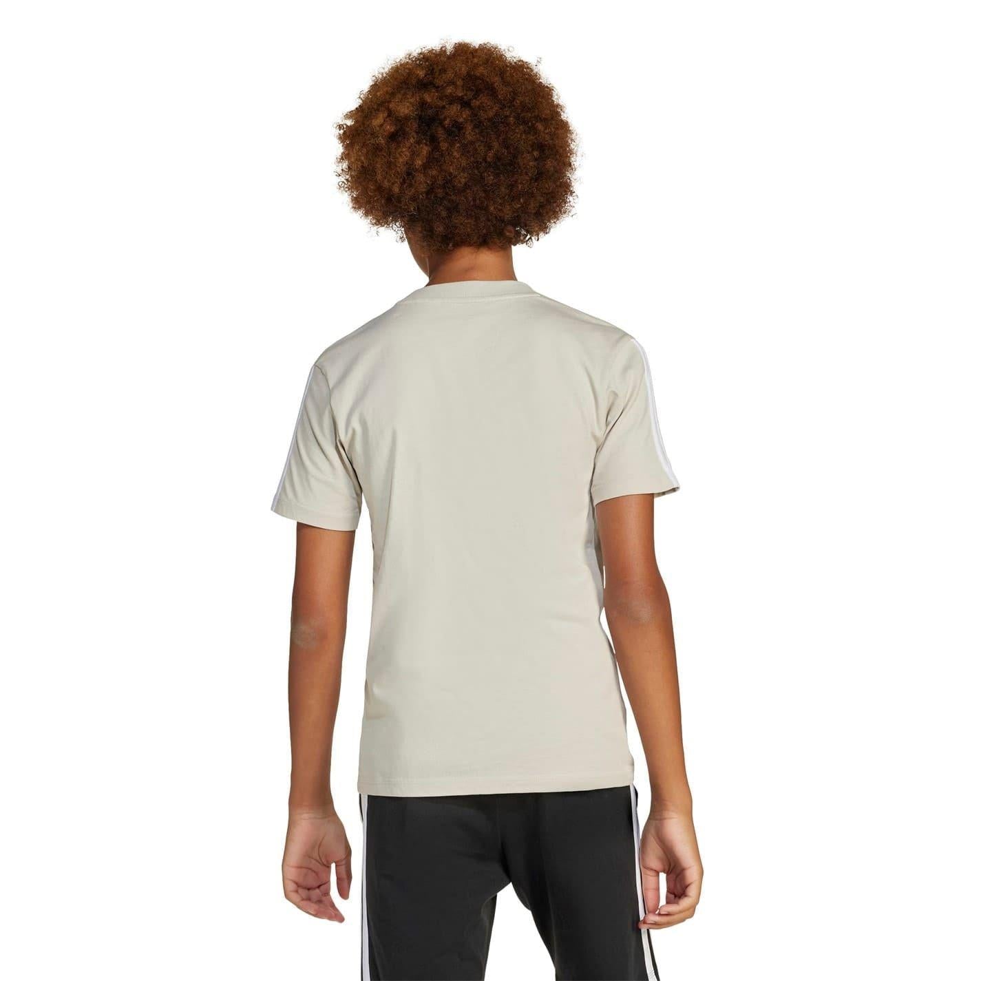 Grey - Back - Adidas Childrens-Kids Essentials 3 Stripes T-Shirt