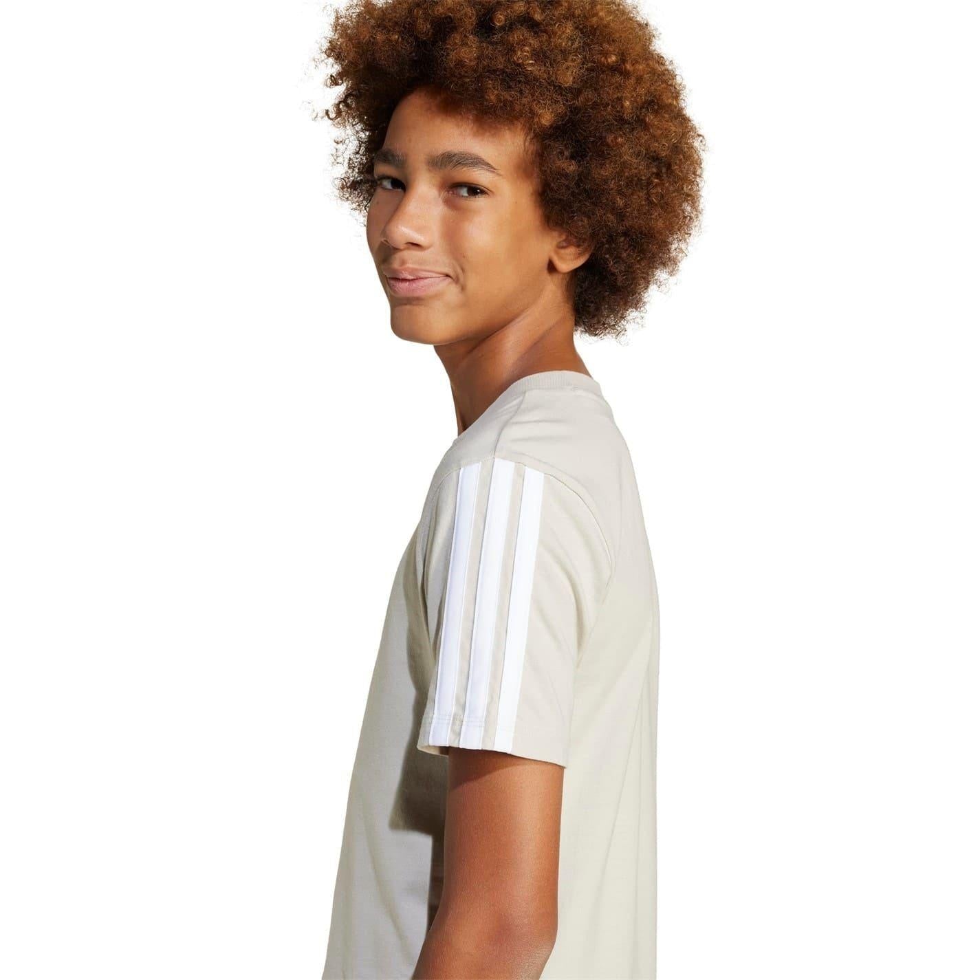 Grey - Side - Adidas Childrens-Kids Essentials 3 Stripes T-Shirt