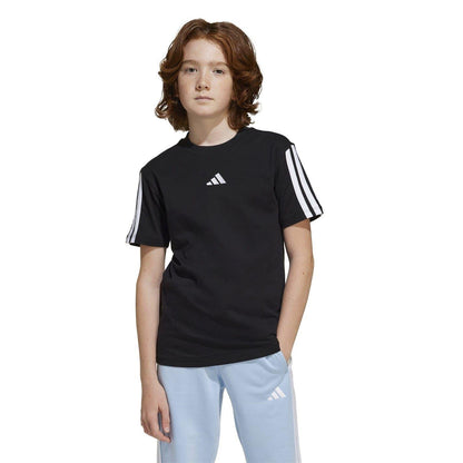 Black-White - Side - Adidas Childrens-Kids Essentials 3 Stripes T-Shirt