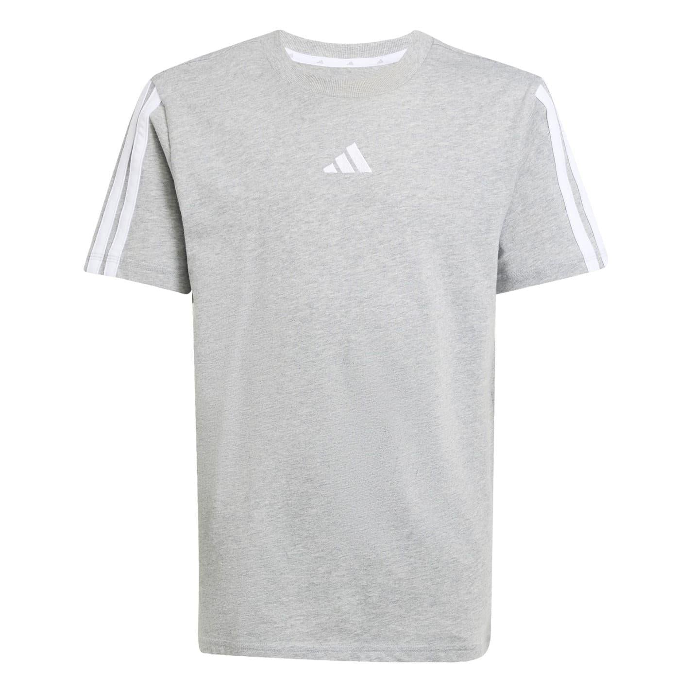 Grey-White - Front - Adidas Childrens-Kids Essentials 3 Stripes T-Shirt