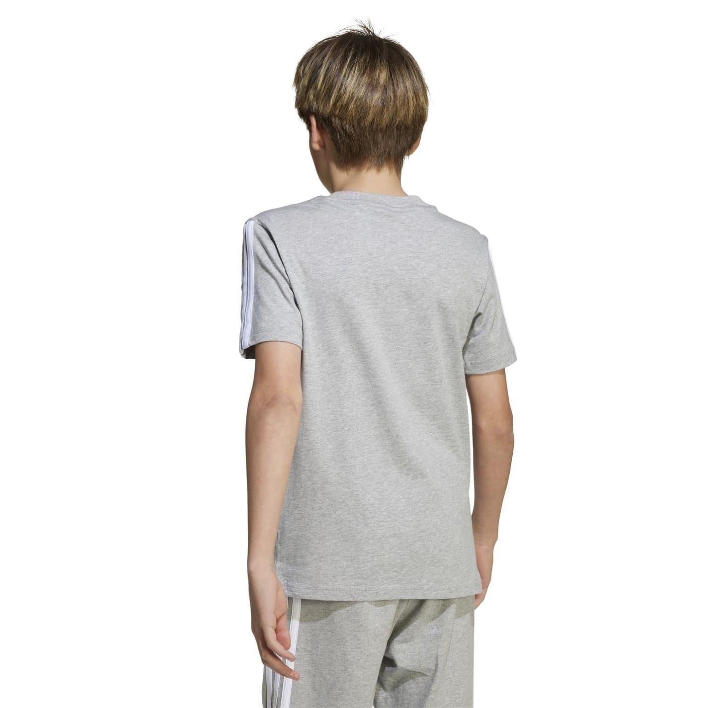 Grey-White - Back - Adidas Childrens-Kids Essentials 3 Stripes T-Shirt