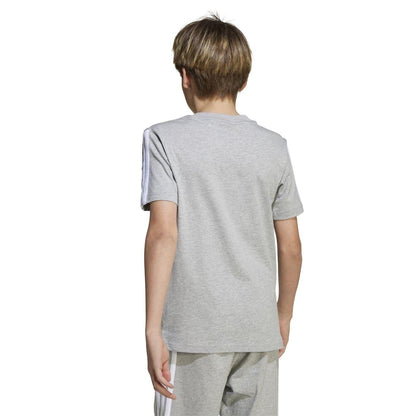 Grey-White - Back - Adidas Childrens-Kids Essentials 3 Stripes T-Shirt