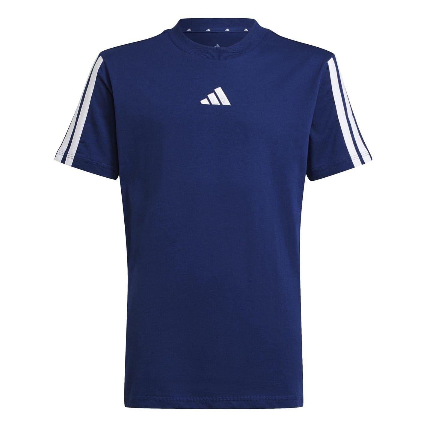 Navy-White - Front - Adidas Childrens-Kids Essentials 3 Stripes T-Shirt