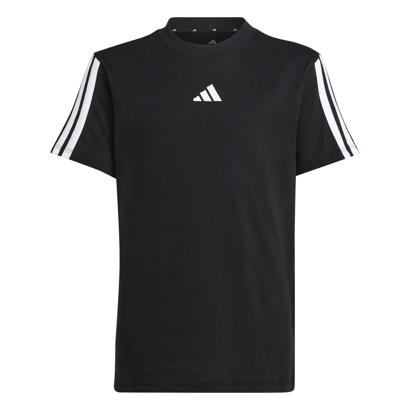 Black-White - Front - Adidas Childrens-Kids Essentials 3 Stripes T-Shirt