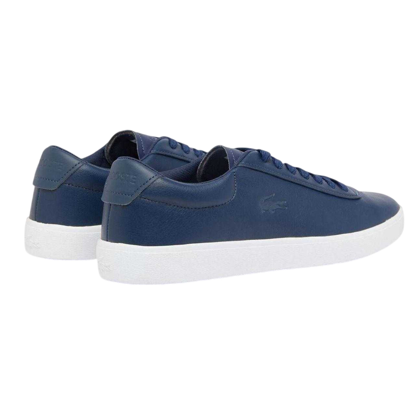 Navy-White - Back - Lacoste Mens Baseshot Leather Trainers