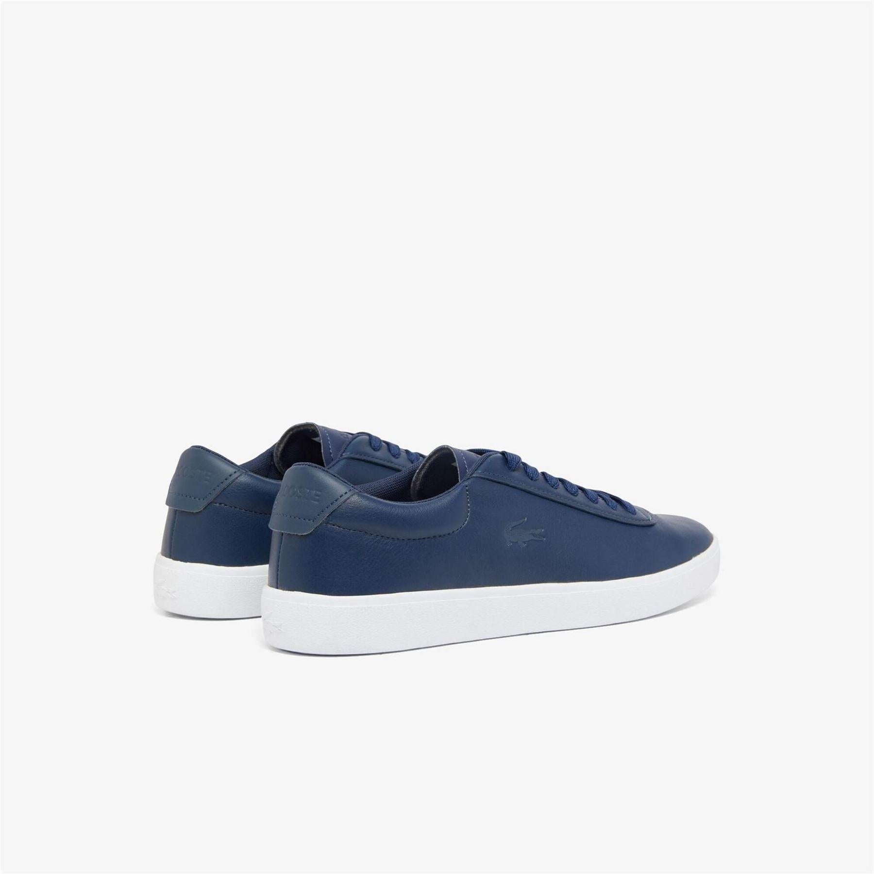 Navy Blue-White - Side - Lacoste Mens Baseshot Leather Trainers