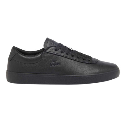 Black - Side - Lacoste Mens Baseshot Leather Flat Trainers