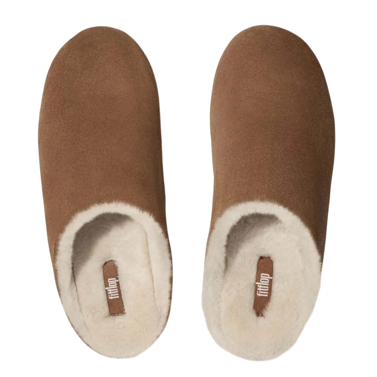 Tan - Side - FitFlop Womens-Ladies Chrissie Suede Shearling Slippers
